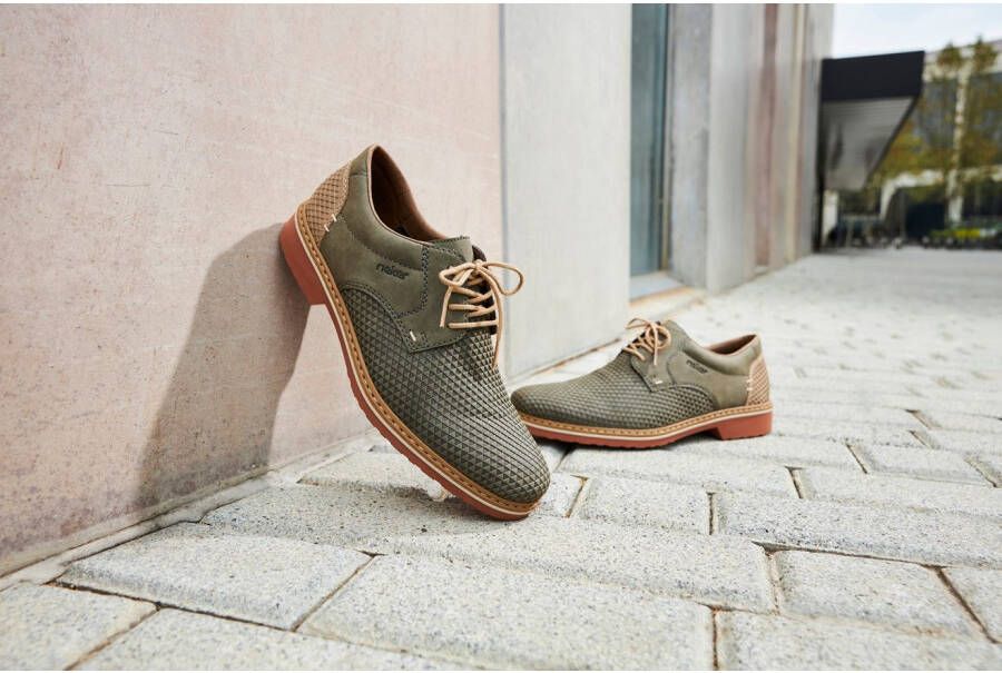 Rieker Veterschoenen business-veterschoenen lage schoen met modieuze embossing