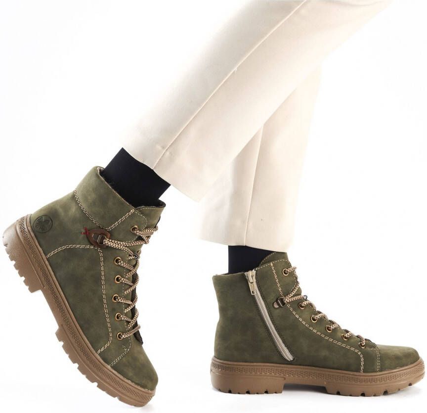 Rieker Veterschoenen enkellaars plateausool contrastnaad met binnenrits