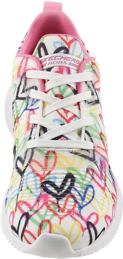 Skechers Sneakers BOBS SQUAD met allover hartjesprint vrijetijdsschoen lage schoen veterschoen