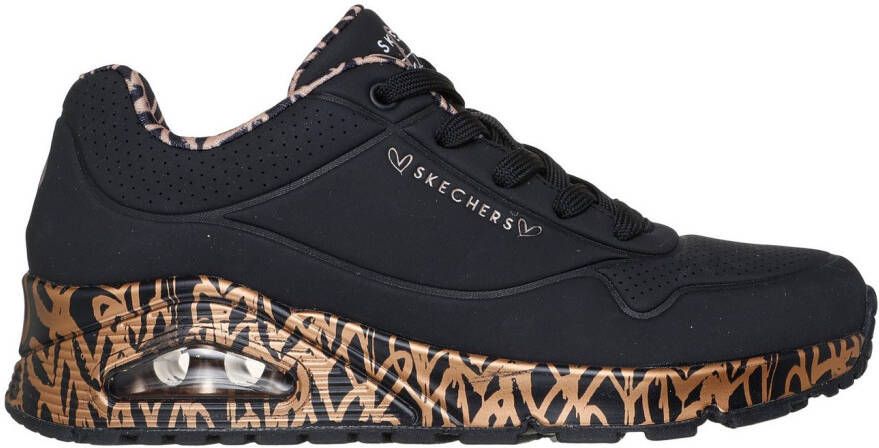 Skechers Sneakers met sleehak UNO-LOVING LOVE Vrijetijdsschoen lage schoen veterschoen met coole graffiti-print