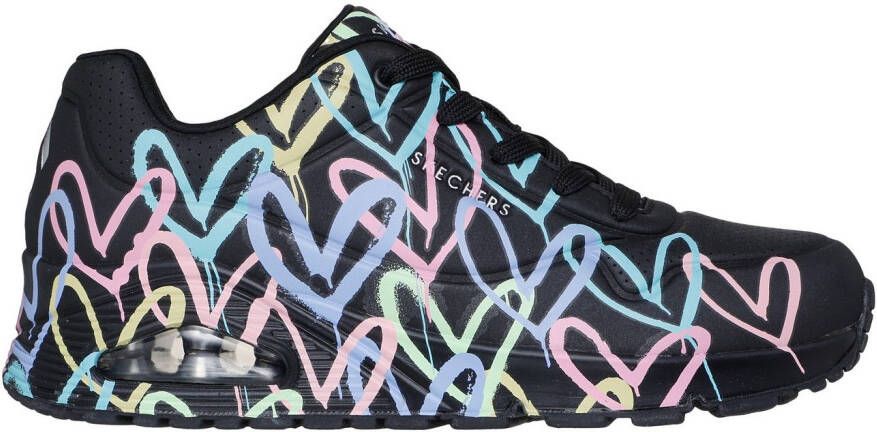 Skechers Sneakers met sleehak UNO-SPREAD THE LOVE Vrijetijdsschoen lage schoen veterschoen met coole graffiti-print