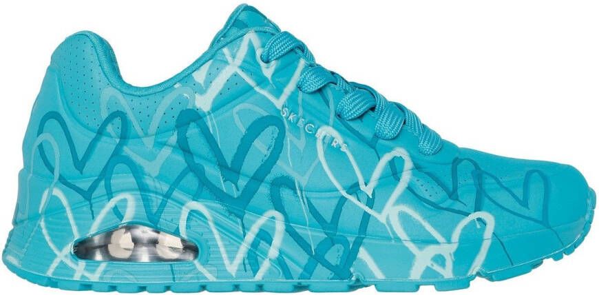 Skechers Sneakers met sleehak UNO-SPREAD THE LOVE Vrijetijdsschoen lage schoen veterschoen met coole graffiti-print