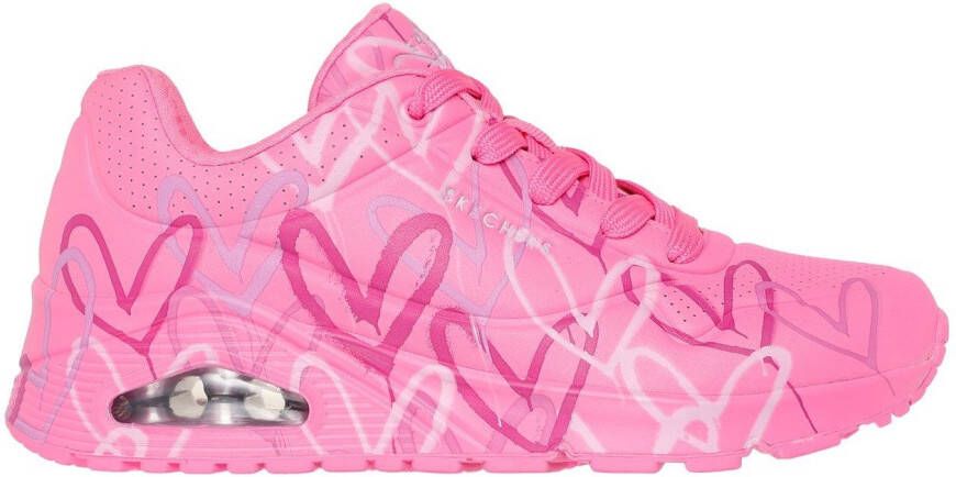 Skechers Sneakers met sleehak UNO-SPREAD THE LOVE Vrijetijdsschoen lage schoen veterschoen met coole graffiti-print