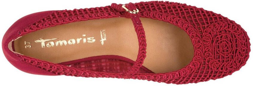 Tamaris Ballerina's met riempje blokhak lage schoen lente schoen in modieuze haaklook
