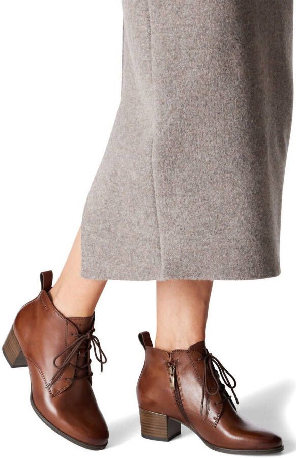 Tamaris Enkellaarsjes blokhak veterschoen business schoen met logo-embossing