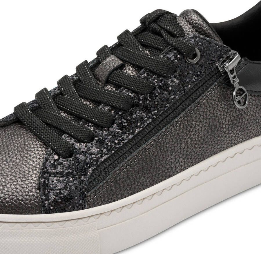 Tamaris Plateausneakers vrijetijdsschoen halfschoen veterschoen met inzetten en glinsterdetails