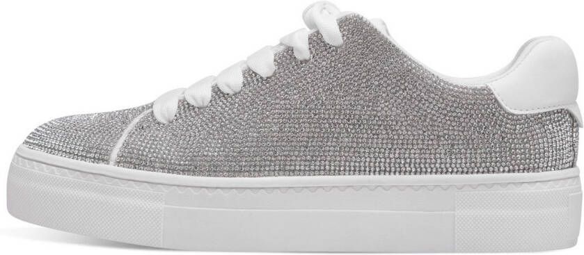 Tamaris Plateausneakers vrijetijdsschoen lage schoen veterschoen in zilver-glitterlook