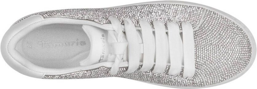 Tamaris Plateausneakers vrijetijdsschoen lage schoen veterschoen in zilver-glitterlook