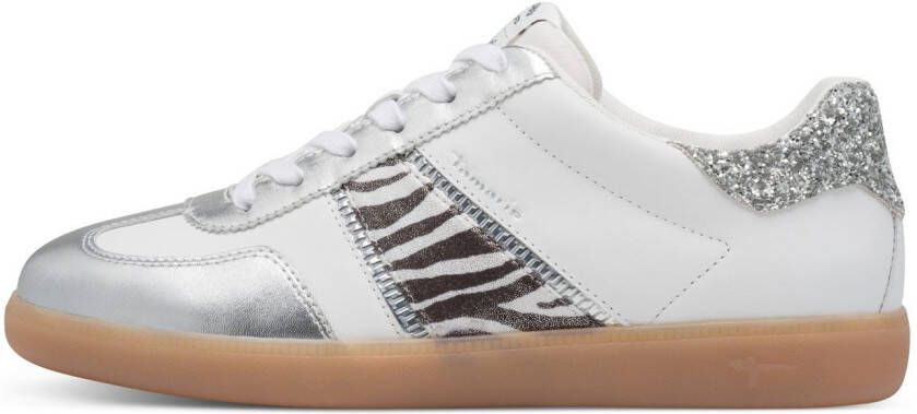 Tamaris Plateausneakers vrijetijdsschoen lage schoen veterschoen met glitter op de hiel