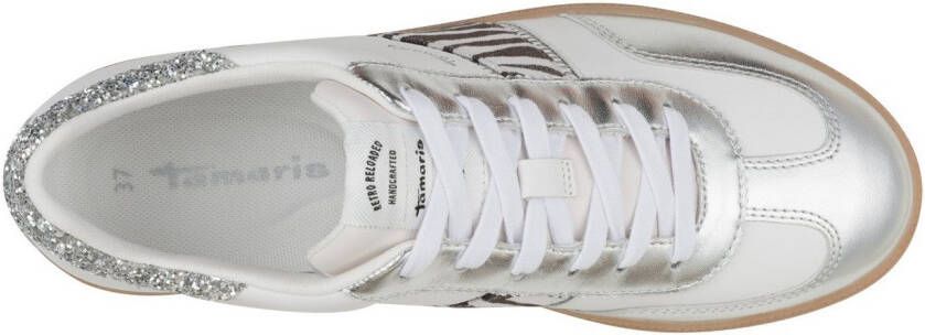 Tamaris Plateausneakers vrijetijdsschoen lage schoen veterschoen met glitter op de hiel