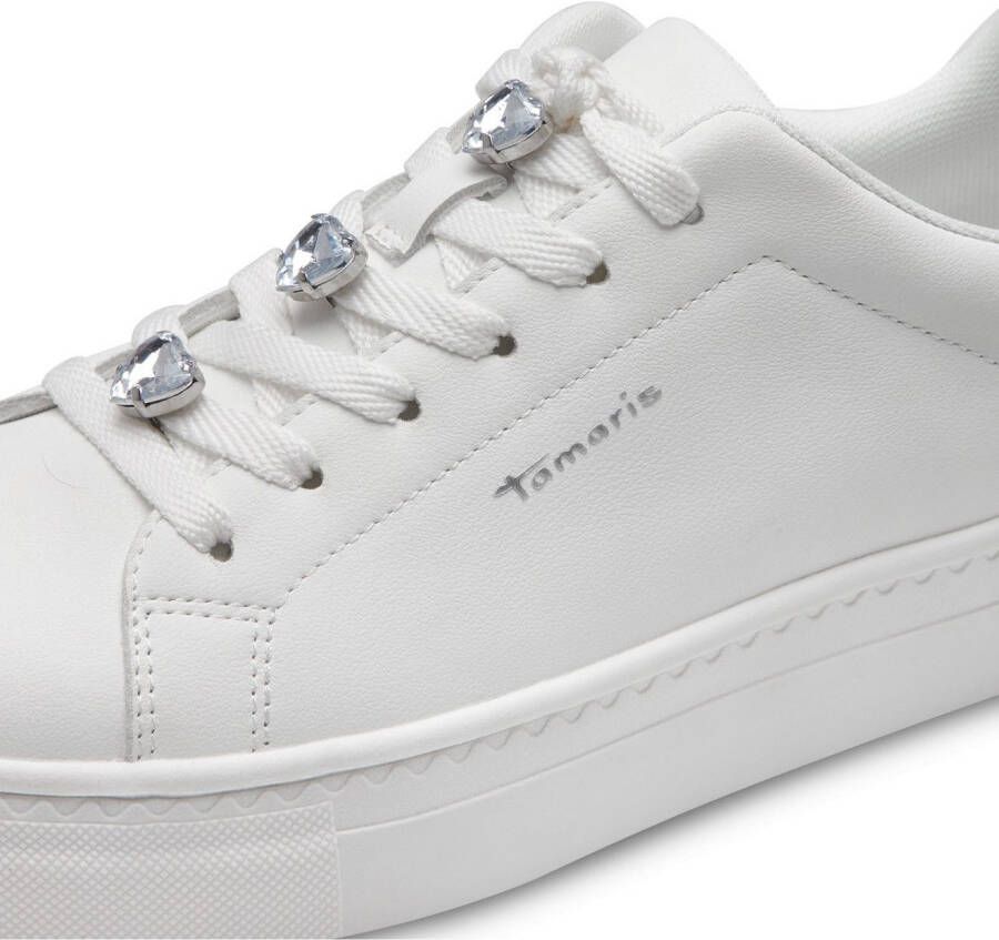 Tamaris Plateausneakers vrijetijdsschoen lage schoen veterschoen versierd met sierstenen