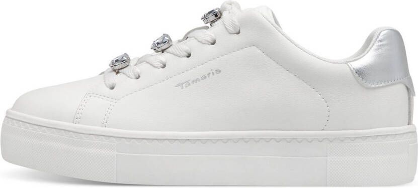 Tamaris Plateausneakers vrijetijdsschoen lage schoen veterschoen versierd met sierstenen
