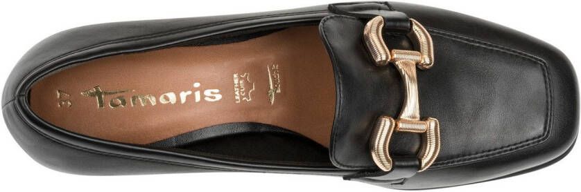 Tamaris Pumps blokhak business schoen instapper met goudkleurig sieraadelement