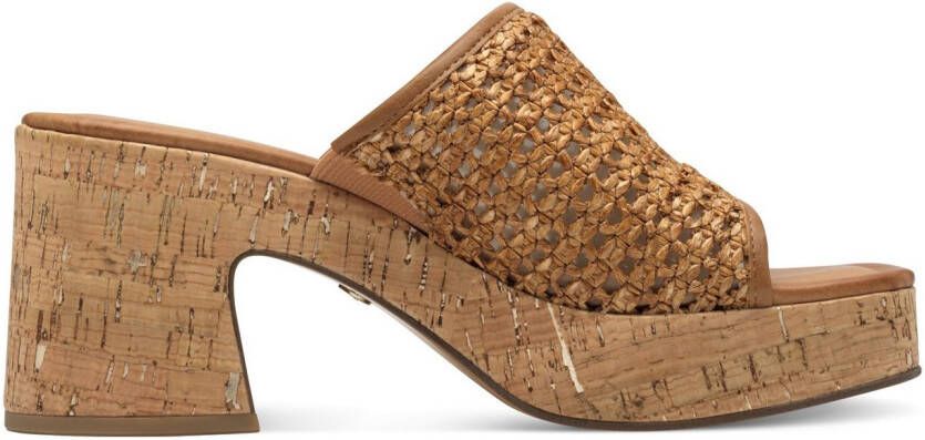Tamaris Slippers blokhak plateau zomerschoen in vlechtlook