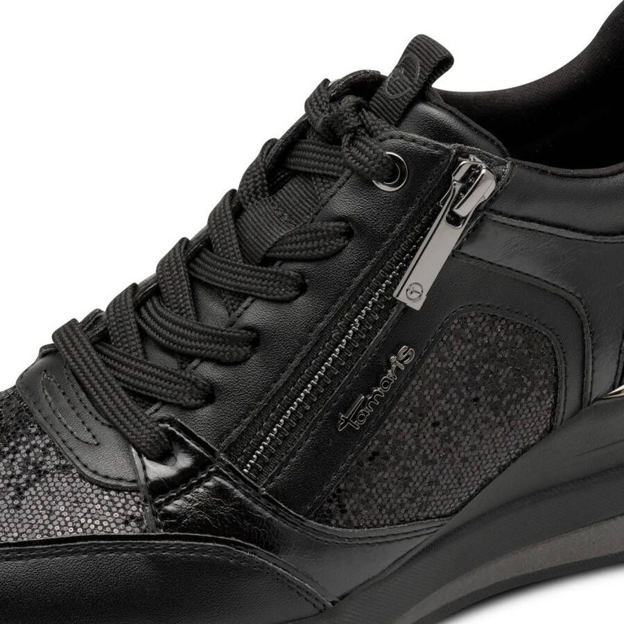 Tamaris Sneakers met sleehak vrijetijdsschoen lage schoen veterschoen met glinsterdetails