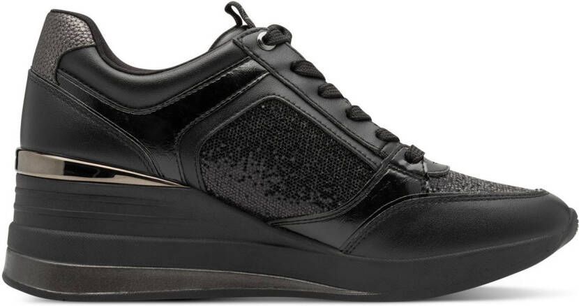 Tamaris Sneakers met sleehak vrijetijdsschoen lage schoen veterschoen met glinsterdetails