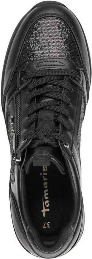 Tamaris Sneakers met sleehak vrijetijdsschoen lage schoen veterschoen met glinsterdetails