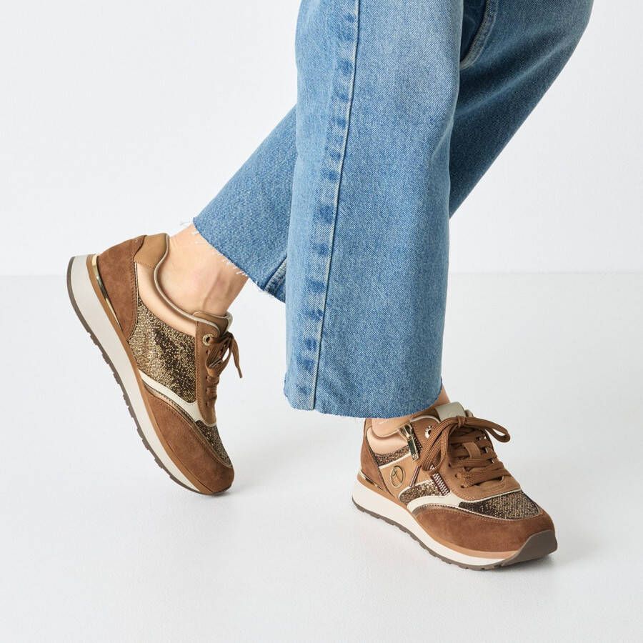 Tamaris Sneakers met sleehak vrijetijdsschoen lage schoen veterschoen met contrastafwerkingen