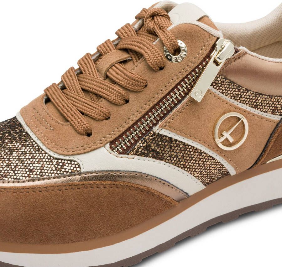 Tamaris Sneakers met sleehak vrijetijdsschoen lage schoen veterschoen met contrastafwerkingen