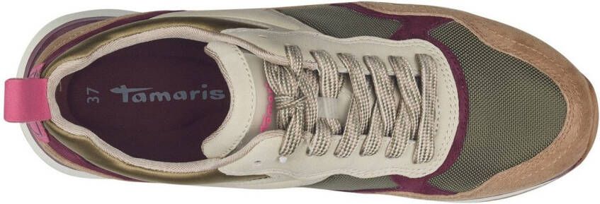 Tamaris Sneakers met sleehak vrijetijdsschoen lage schoen veterschoen met contrastafwerkingen