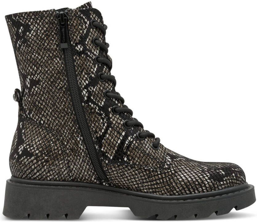 Tamaris Veterlaarsjes blokhak veterschoenen met trendy print