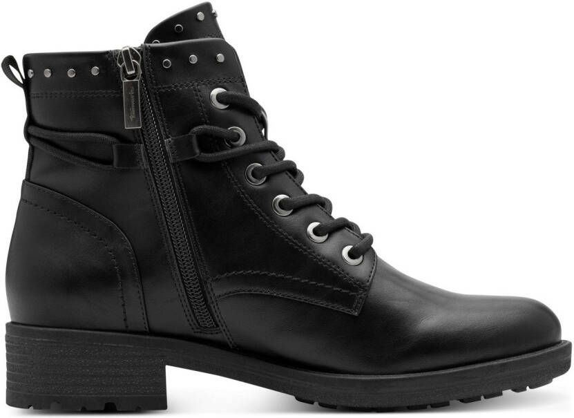 Tamaris Veterlaarsjes blokhak veterboots bezet met studs op de schachtrand - Foto 4
