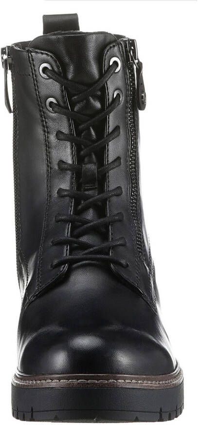 Tamaris Veterschoenen blokhak veterschoen combat-boots met contrast-raamnaad