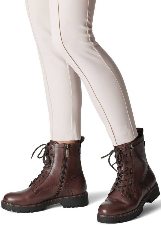 Tamaris Veterschoenen blokhak veterschoen combat-boots met contrast-raamnaad