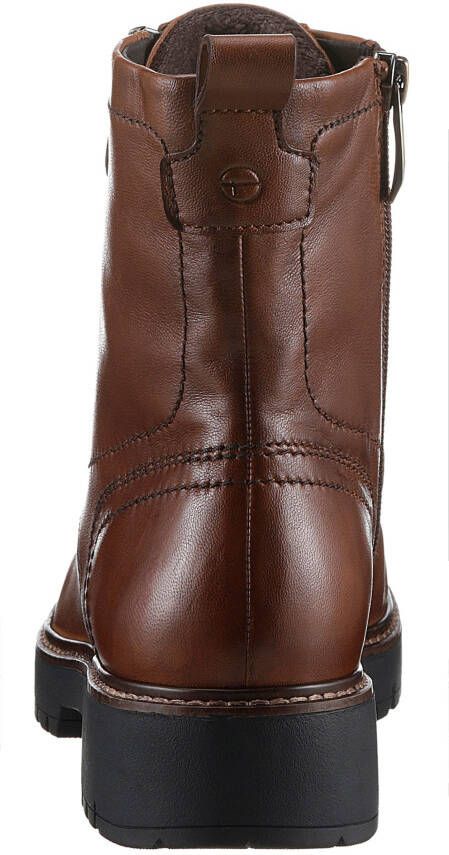 Tamaris Veterschoenen blokhak veterschoen combat-boots met contrast-raamnaad