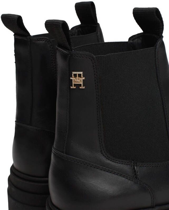 Tommy Hilfiger Chelsea-boots COMBAT LEATHER LOW CHELSEA hakken enkellaars chunky boots met twee aantrek-lussen