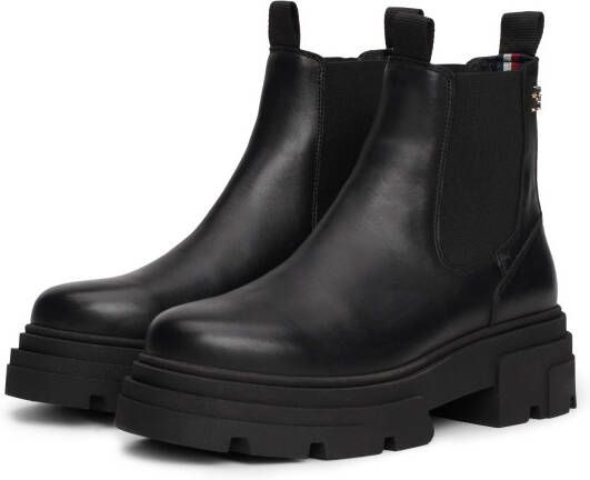 Tommy Hilfiger Chelsea-boots COMBAT LEATHER LOW CHELSEA hakken enkellaars chunky boots met twee aantrek-lussen