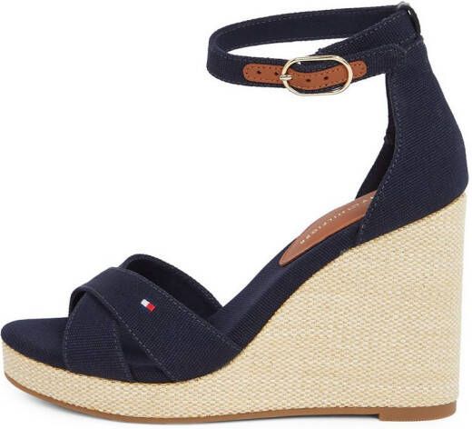 Tommy Hilfiger Highheel sandaaltjes FLAG HIGH WEDGE ESPAD CRISSCROSS bandjessandaal zomerschoen sleehaksandalette verstelbare gesp