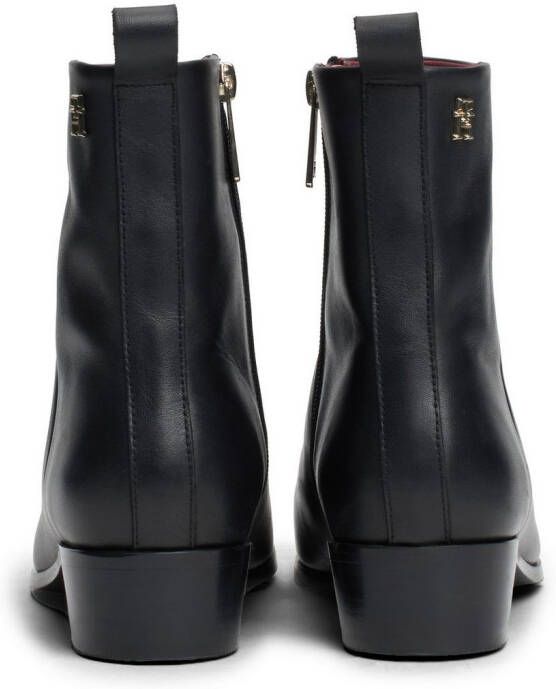 Tommy Hilfiger Laarsjes LOW COWBOY FLAT LEATHER basic blokhak zakelijke schoen in smalle vorm
