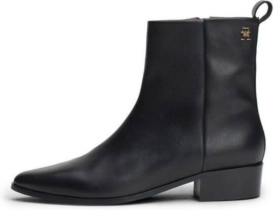 Tommy Hilfiger Laarsjes LOW COWBOY FLAT LEATHER basic blokhak zakelijke schoen in smalle vorm