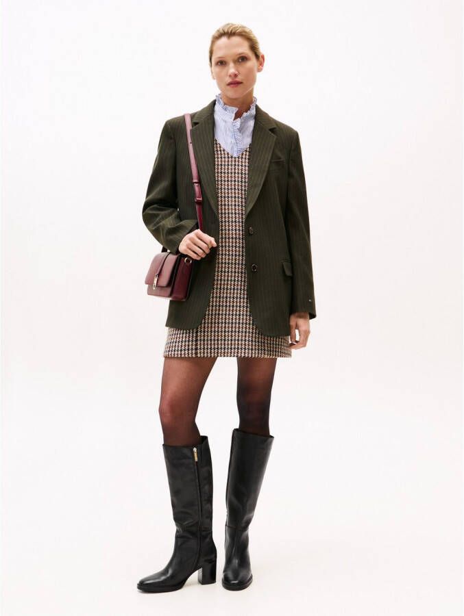 Tommy Hilfiger Laarzen STACKED HEEL LEATHER LONG BOOT blokhak lange laarzen met goudkleurig logo-sierelement