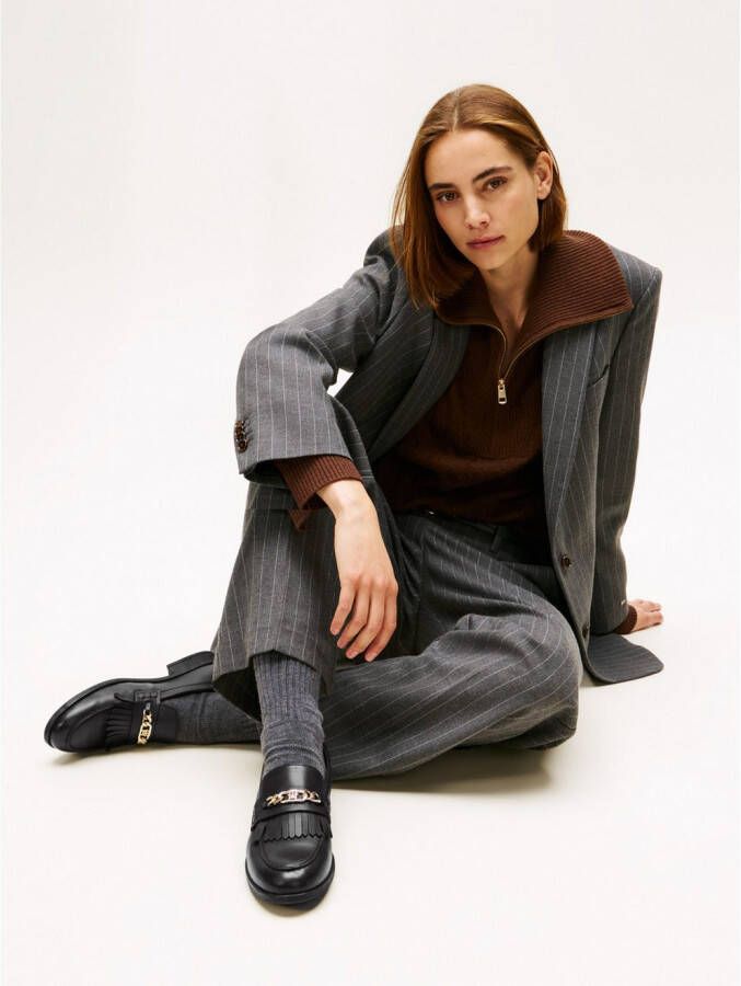 Tommy Hilfiger Loafers TH CHAIN FRINGE LEATHER LOAFER blokhak slipper zakelijke schoen met modieuze franjes