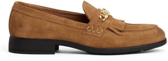 Tommy Hilfiger Loafers TH CHAIN FRINGE SUEDE LOAFER blokhak slipper business schoen met goudkleurige logo-sierketting