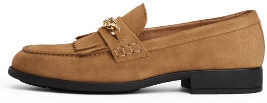 Tommy Hilfiger Loafers TH CHAIN FRINGE SUEDE LOAFER blokhak slipper business schoen met goudkleurige logo-sierketting