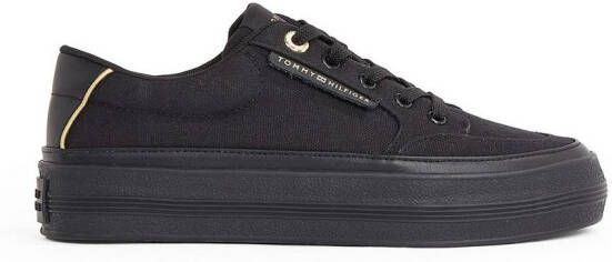 Tommy Hilfiger Plateausneakers ESSENTIAL VULC TEXTILE SNEAKER vrijetijdsschoen lage schoen veterschoen met gouden details
