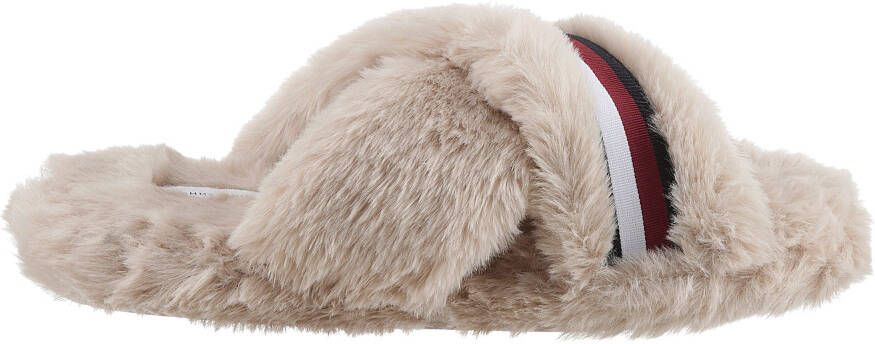 Tommy Hilfiger Pluchen pantoffels FUR CROSS STRAP HOME SLIPPER