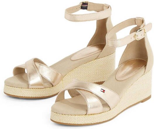Tommy Hilfiger Sleehaksandaaltjes FLAG METALLIC MID WEDGE ESPAD bandjessandaal zomerschoen met verstelbare gesp