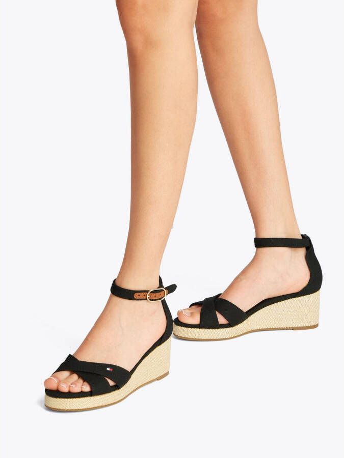 Tommy Hilfiger Sleehaksandaaltjes FLAG CRISS-CROS MID WEDGE ESPAD bandjessandaal zomerschoen met verstelbare gesp