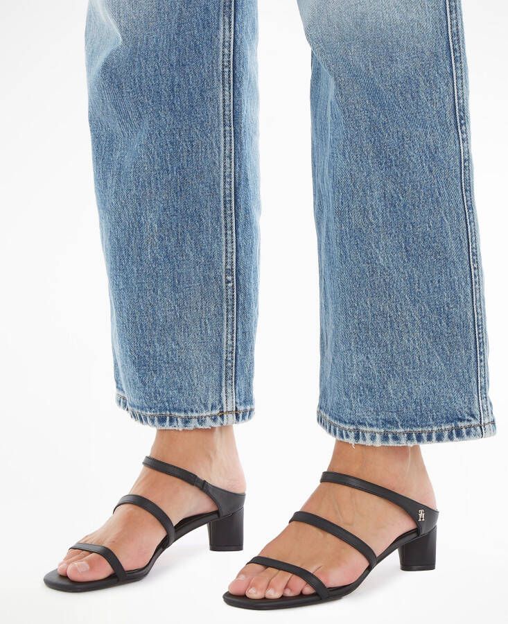 Tommy Hilfiger Slippers TH STRAP LEATHER MID HEEL avondmode zomerschoen slippers in smalle vorm