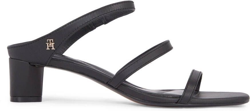 Tommy Hilfiger Slippers TH STRAP LEATHER MID HEEL avondmode zomerschoen slippers in smalle vorm