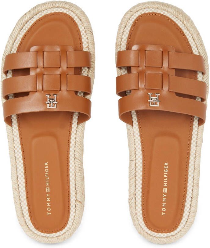 Tommy Hilfiger Slippers AUTHENTIC FLAT LTHR ESPADRILLE plateau zomerschoen slippers met mooie bandjes
