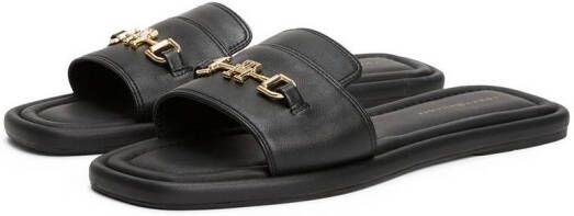 Tommy Hilfiger Slippers LEATHER HORSEBIT MULE flats zomerschoen comfortabele schoen met gouden decoratieve gesp