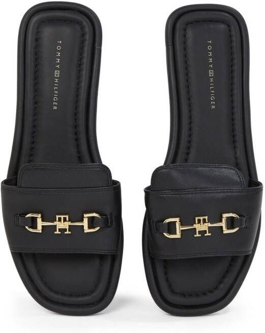 Tommy Hilfiger Slippers LEATHER HORSEBIT MULE flats zomerschoen comfortabele schoen met gouden decoratieve gesp