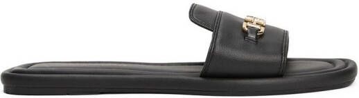 Tommy Hilfiger Slippers LEATHER HORSEBIT MULE flats zomerschoen comfortabele schoen met gouden decoratieve gesp