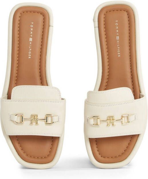 Tommy Hilfiger Slippers LEATHER HORSEBIT MULE flats zomerschoen comfortabele schoen met gouden decoratieve gesp