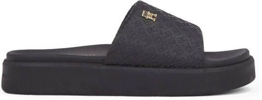 Tommy Hilfiger Slippers PLATFORM MONOGRAM POOLSLIDE plateau zomerschoen badeschoen comfort-schoen met th-allover-print